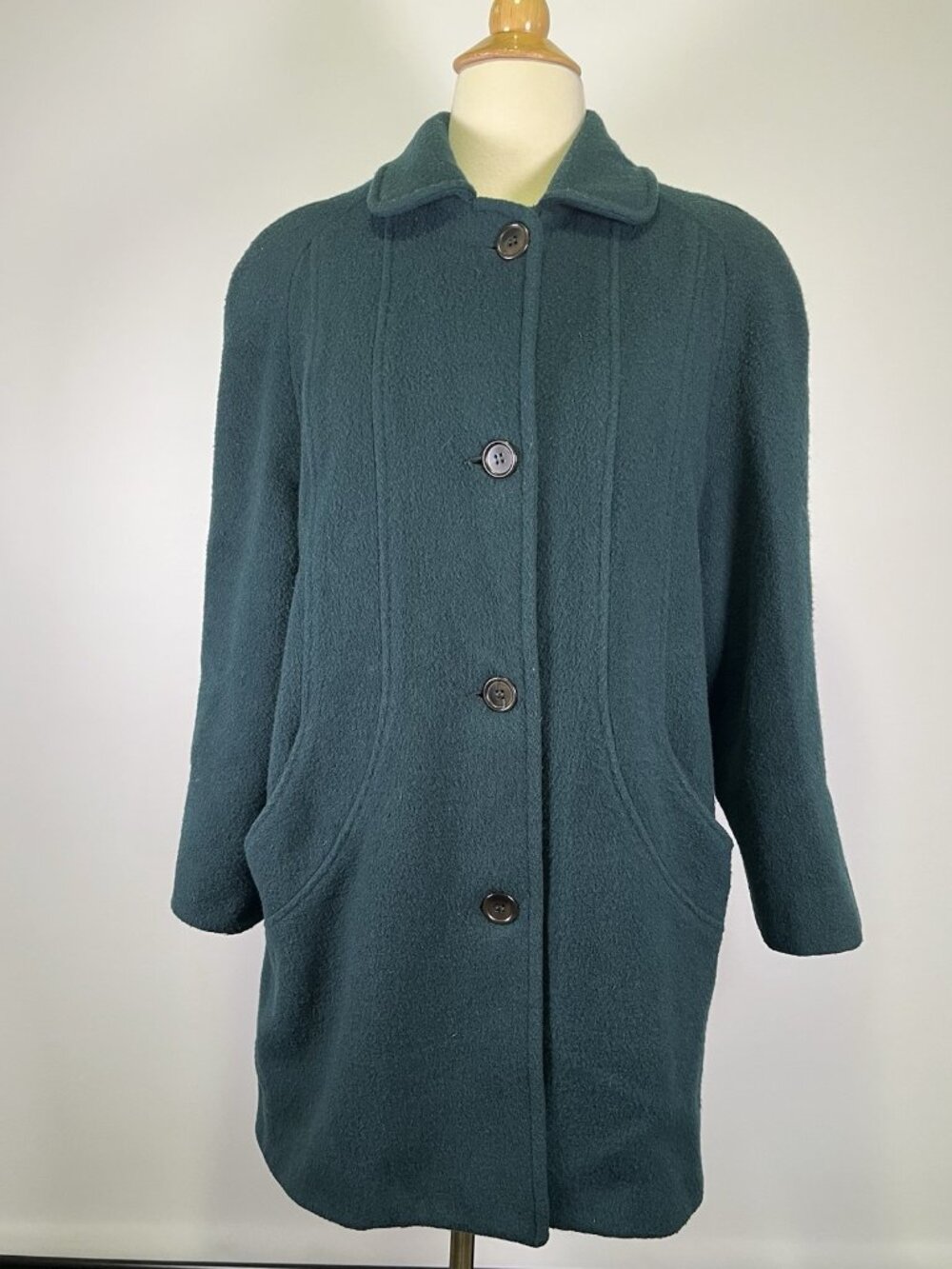 Vintage Herman Kay Wool Blend Coat Womens Size 8 Teal Green Minimalist Winter